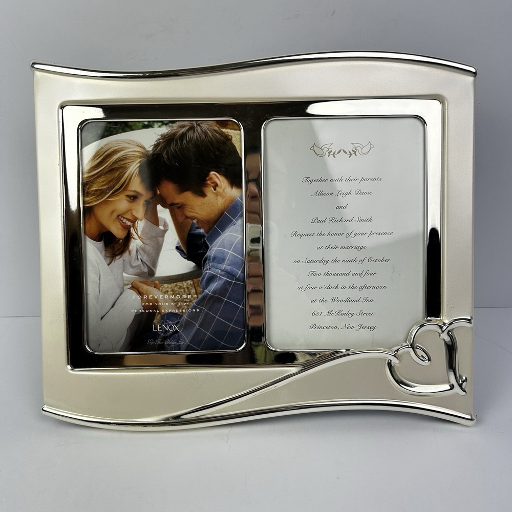 Lenox "Forevermore" Wedding Photo 5x7 Double Frame Silver-plate